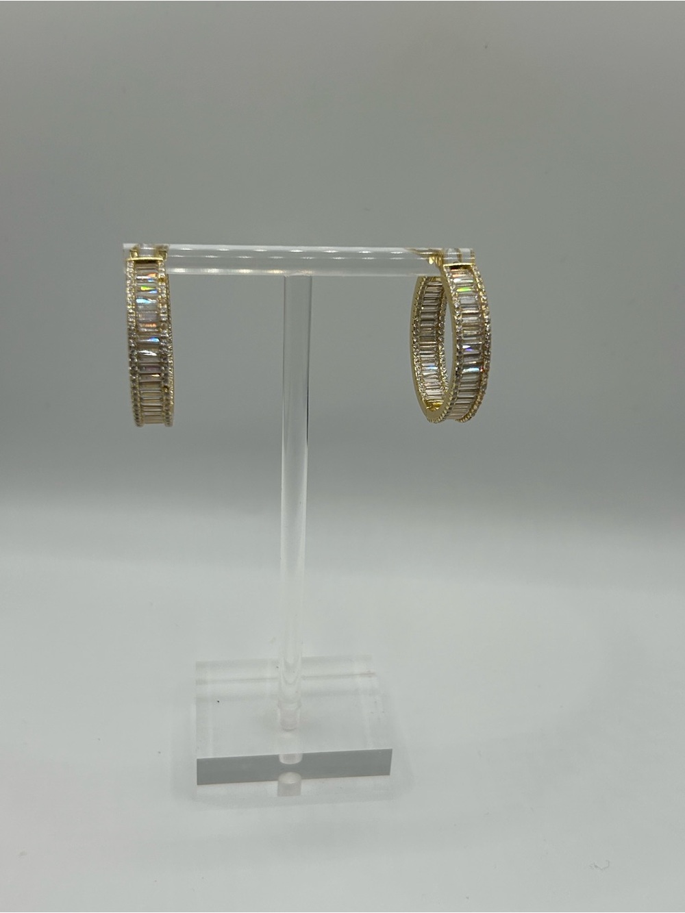 Gold Baguette-Cut Crystal Hoop Earrings